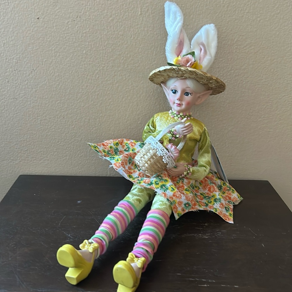 Cynthia Rowley Easter Elf Fairy Doll 16" Shelf Sitter Holding Flower Basket